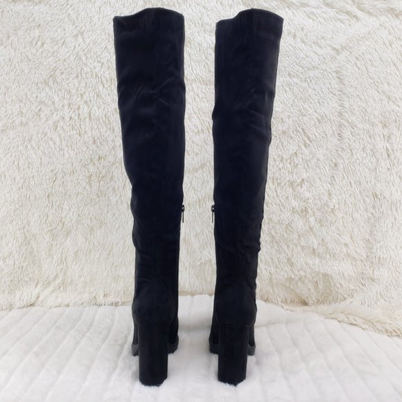 Size 10 Boardwalk Vegan Suede Over The Knee 4" Chunky Heel Boots Brand New - Picture 4 of 16